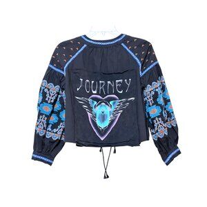Upcycled 90s Journey Winged Scarab Graphic S Oversized Embroidered Crop Jacket